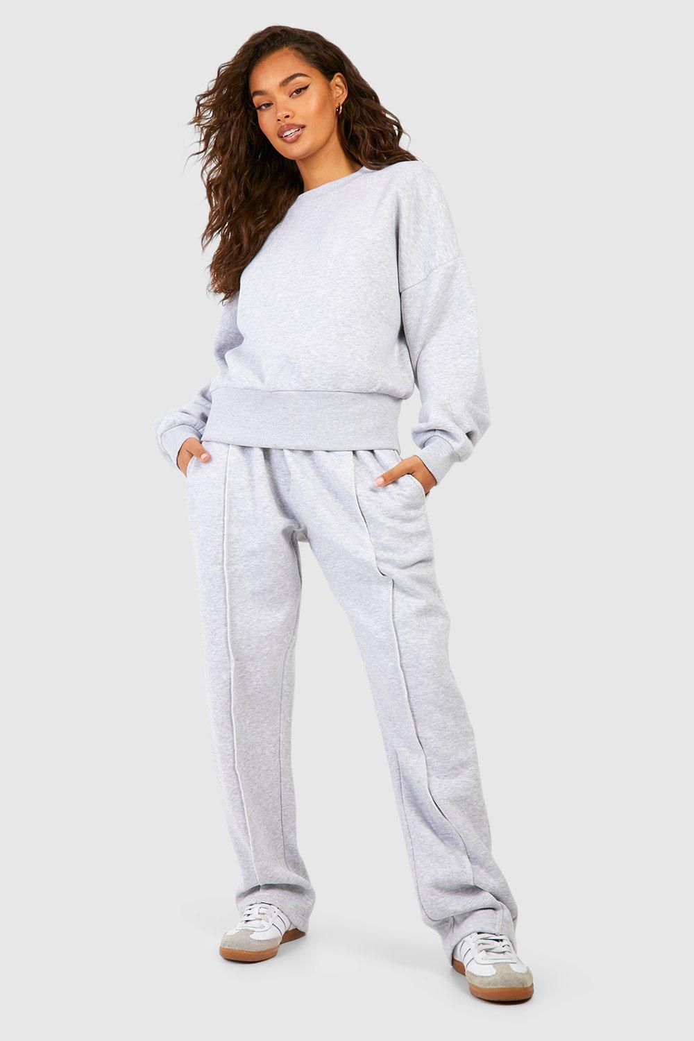 Womens Straight Leg Jogger Deep Waistband Sweatshirt Tracksuit - Grey - Xl, Grey